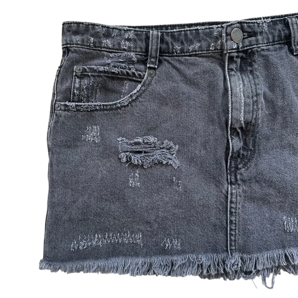 Free People Dark Gray Distressed Raw Hem Cotton Zipper Fly Mini Skirt Size 6